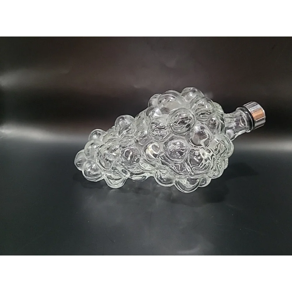 Vintage Clear Glass Bunch Grape Shaped Bottle Silver Tone Cap Made In France P9‎ - Picture 3 of 4